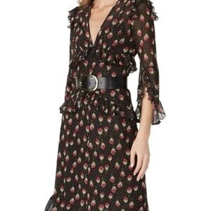 Anna Sui Black Floral Long Sleeve Dress